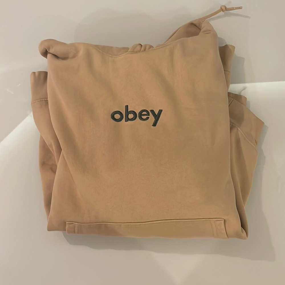 Obey | Embroidered Hoodie | Large | Tan, Green | Brand New (no tag)